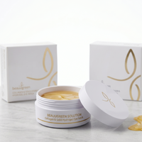 Beauugreen Solution collagen and gold hydrogel eye patch container with packaging on a white background