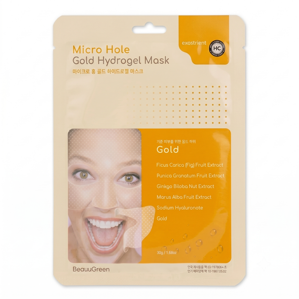Beauugreen Micro Hole Gold Hydrogel Mask for radiant, hydrated, and glowing skin